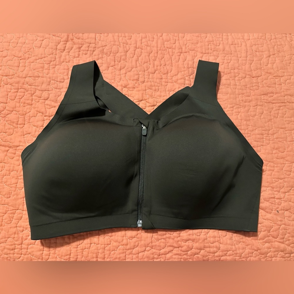 Lululemon Enlite Front-zip Olive Green cross back bra 38DD